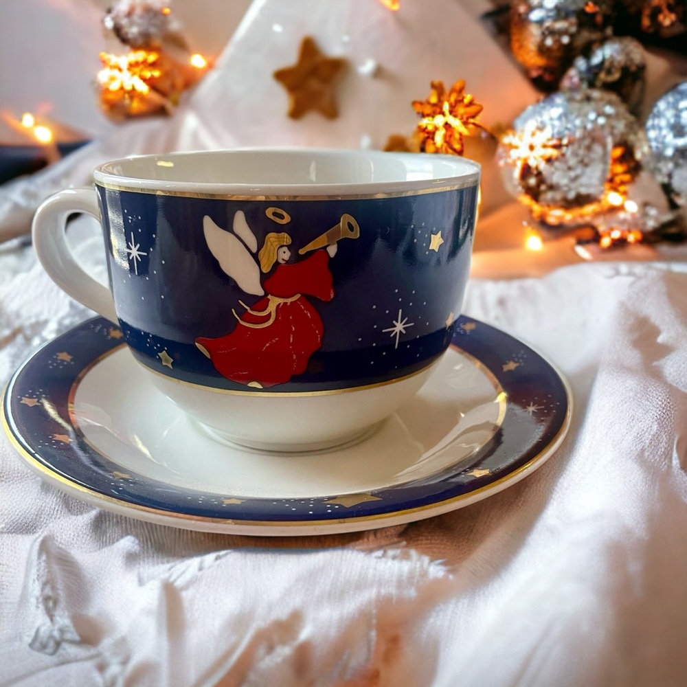 J C Penny Home Collection Christmas ANGEL OVERSIZED Soup Cocoa Mug 4"
